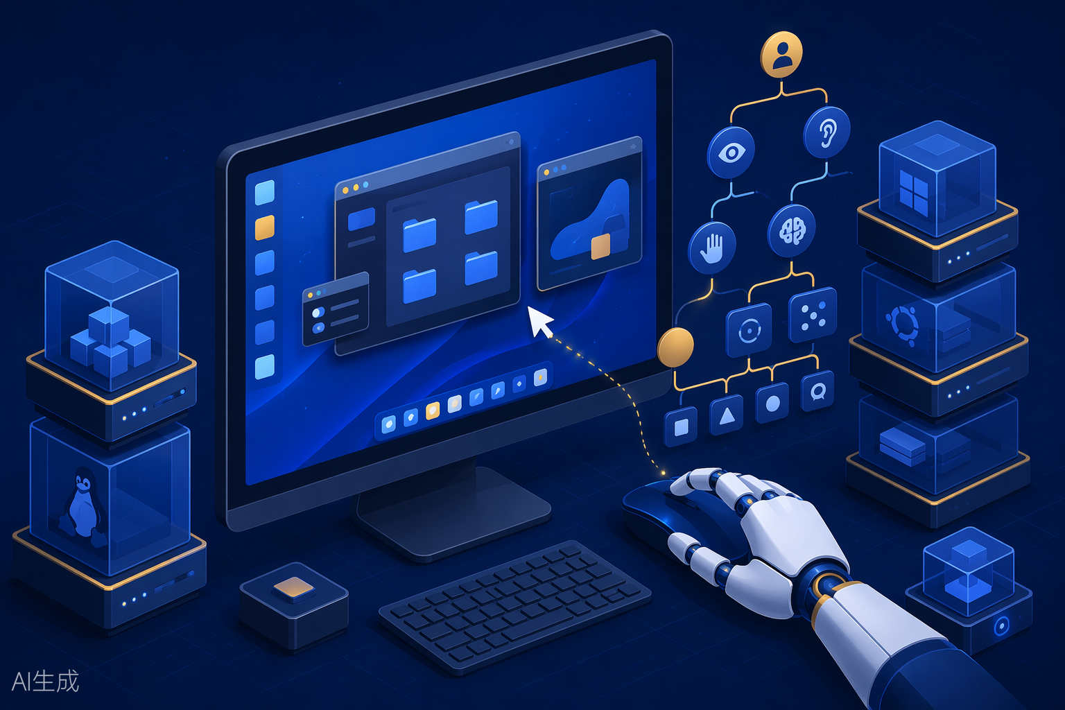 OSWorld 桌面环境示意插画